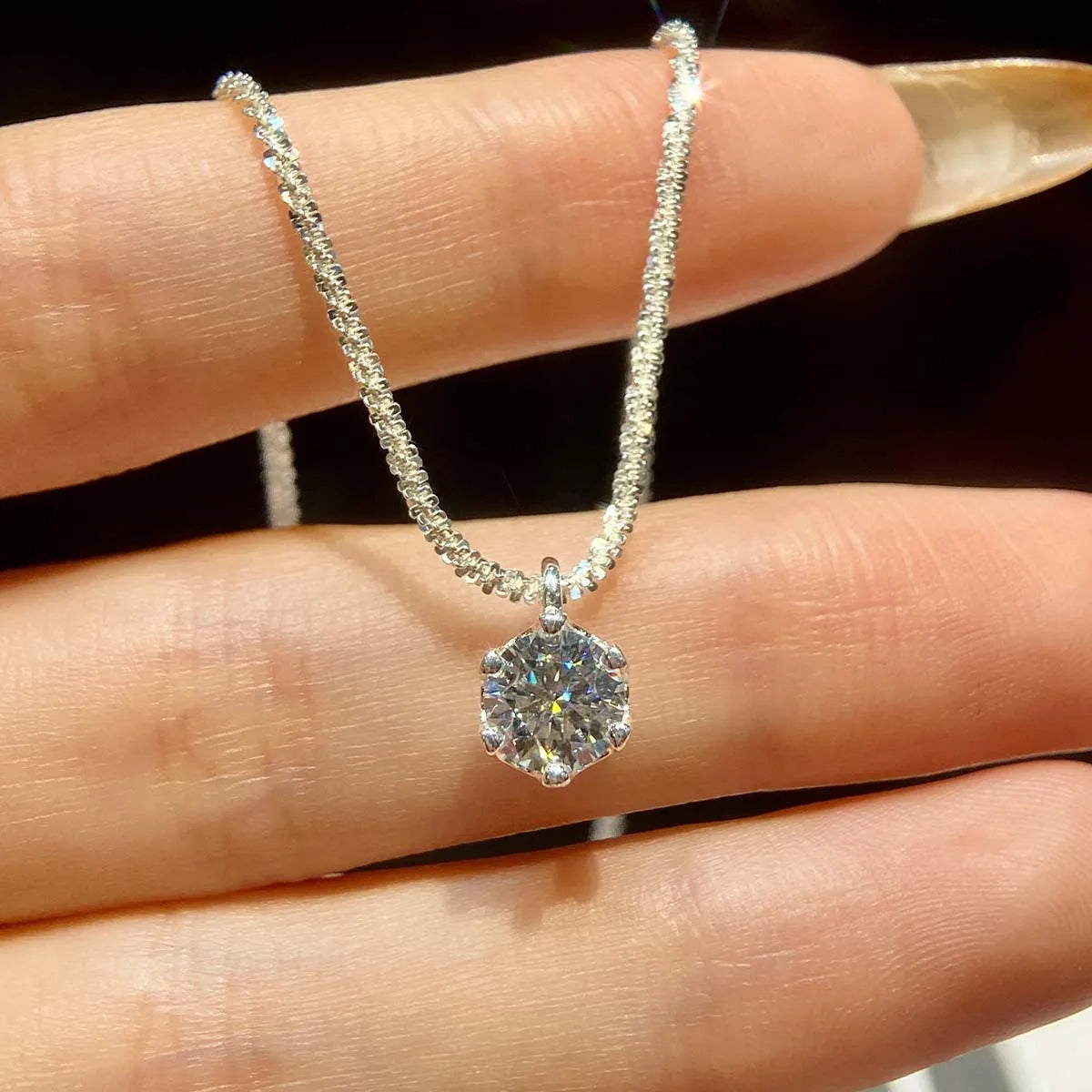 S925 Sterling Silver GRA VVS 0.5 1ct Diamond Moissanite Sex angle Necklace Chain Gift for Lady Women Fine Jewelry