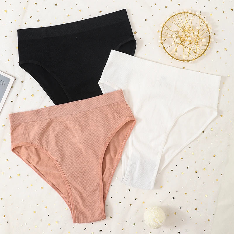 1Pc High Waist Panties For Women Sport Seamless Briefs High-Leg Cut Underpants Female Sexy Lingerie Solid Color Underwear