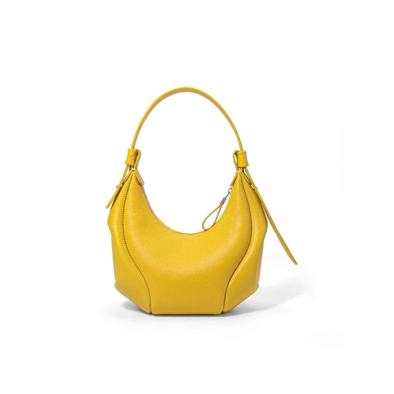 Women's Customized Half-Moon Underarm Shoulder Handbag Fashionable Genuine Cowhide Leather Bag Adjustable Strap Full-Grain