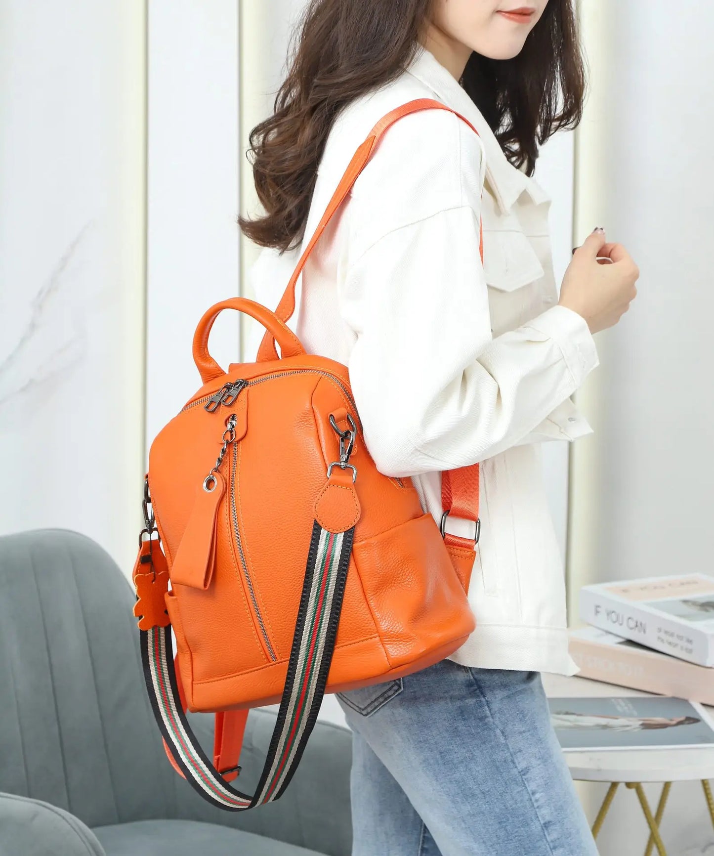 High Quality Girls Genuine Real Leather Backpack Casual Shoulder Bag Full Grain Cowhide Luxury Handbag for Lady Girl Wholesale