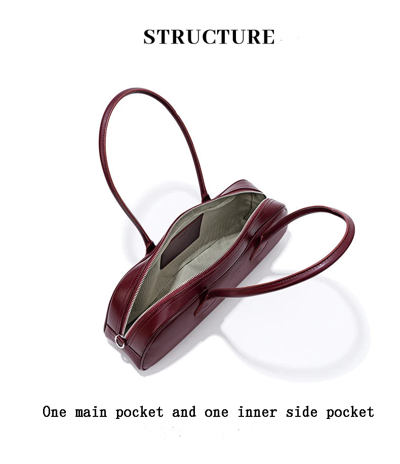 Vintage Style Ladies' Handbags Bowling Bag Genuine Leather Handbags Large Capacity Shoulder Bag Ladies' Genuine Leather Handbag
