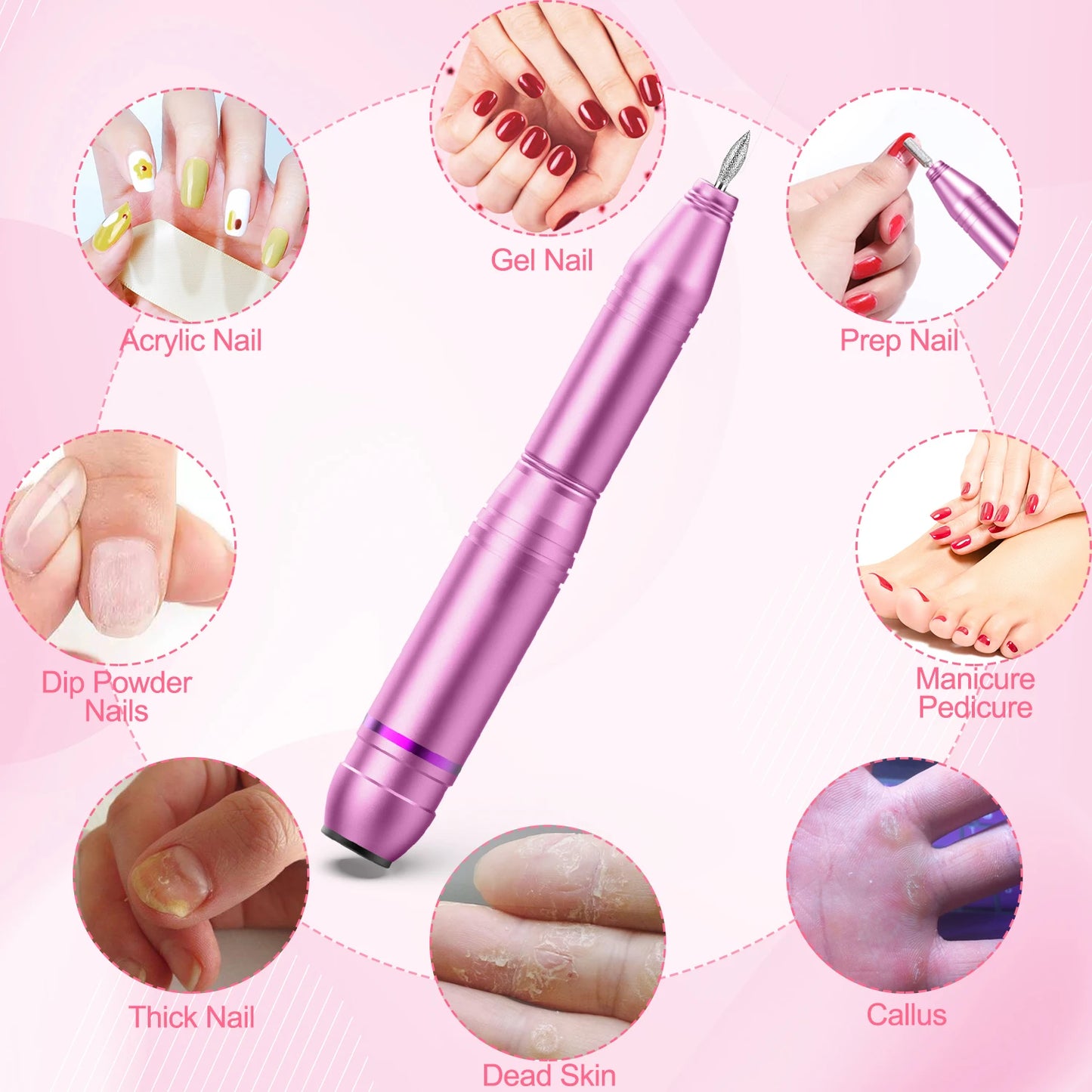 USB Portable Electric Nail File Polishing Tool Manicure Pedicure Nail Supplies for Home and Salon Use