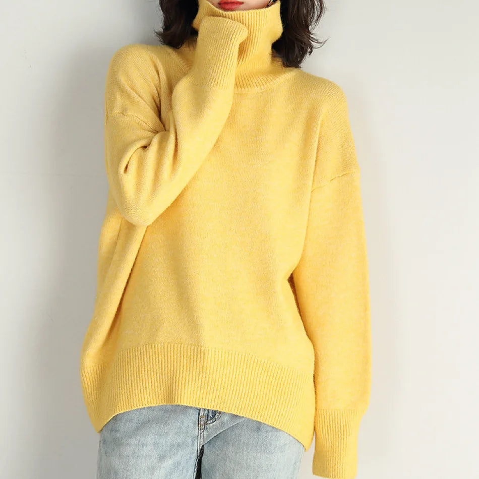 2025 Hot Selling Europe and the United Style New Solid Color Turtleneck Sweater Autumn and Winter Loose Sweater Top Women