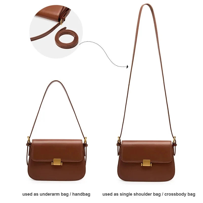 Women Cowhide Saddle Handbag Small Wedding Flap Underarm Shoulder Bag Retro Leather Square Box Messenger Tote for Lady Female