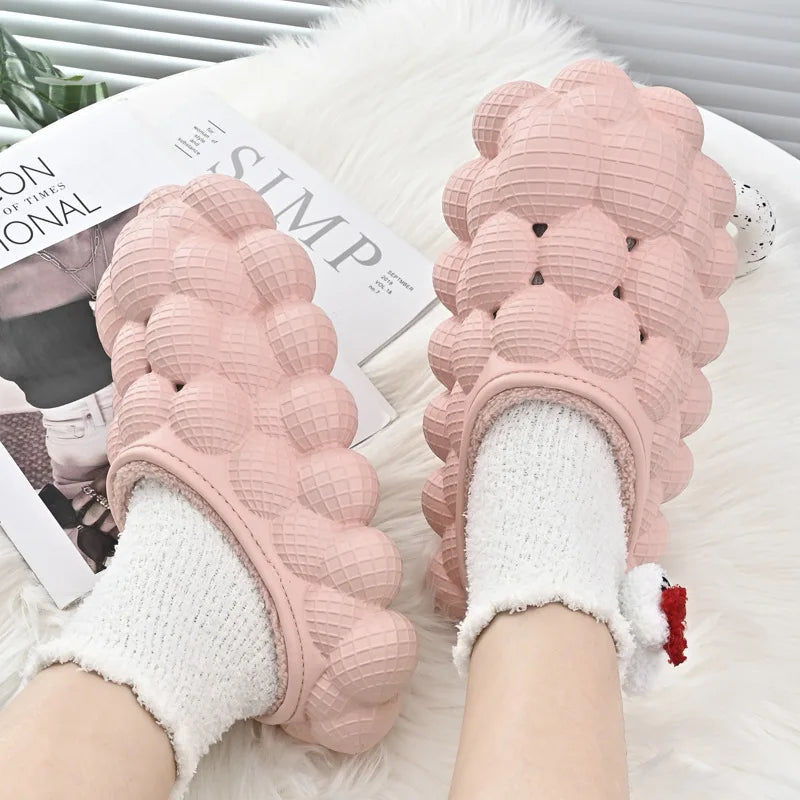 Unisex Outdoor Indoor Trendy Bubble Winter Home Warm Slides Fur Slippers