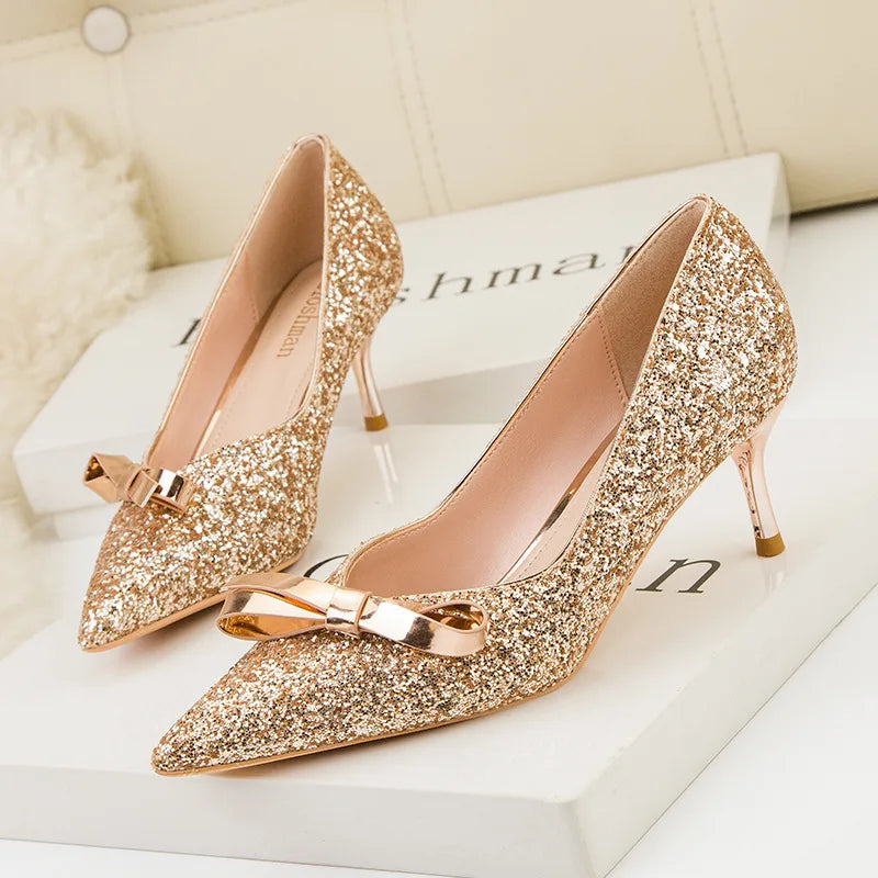 Customized Designer Women's Fine Butterfly Shining Cloth Women's Luxury Chinese High Heels Fashion Elegant Exquisite Women's Sho