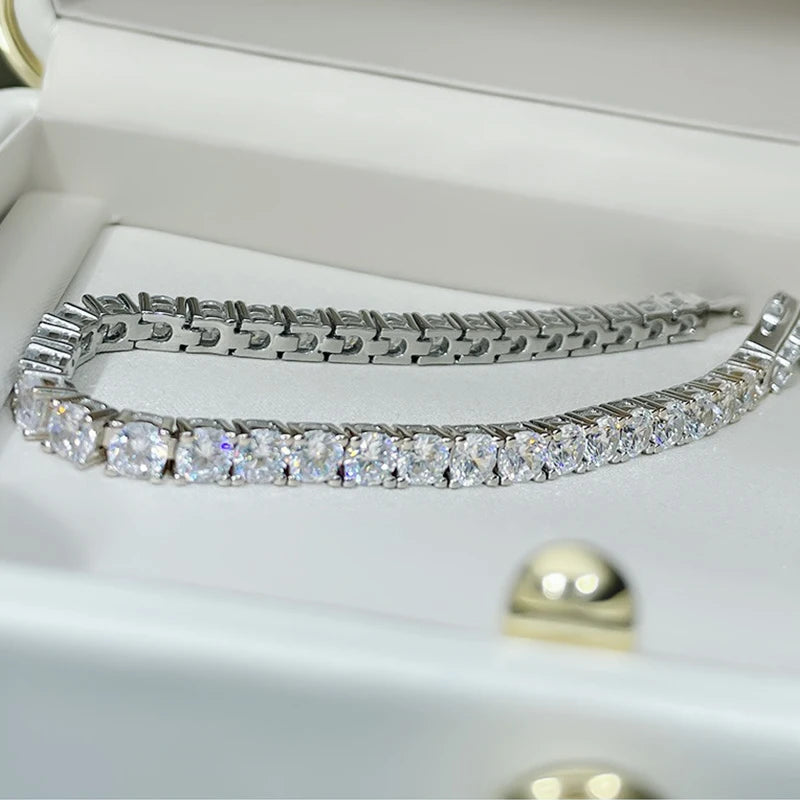 925 Sterling Silver GRA VVS Real Diamond 3mm 0.1ct Moissanite Tennis Bracelet Chain Men Women Engagement Fine Jewelry