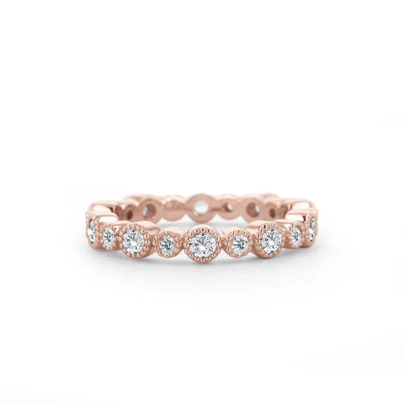 MomentWill 10k Gold Ring Band Ring Round Shape Stone Lab Grown Diamond