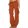 Girls Cargo Long Pants Cotton Pockets Europe Straight Wide Leg Pants Fashion Multi-pocket Retro Trousers Casual Cargo Pants