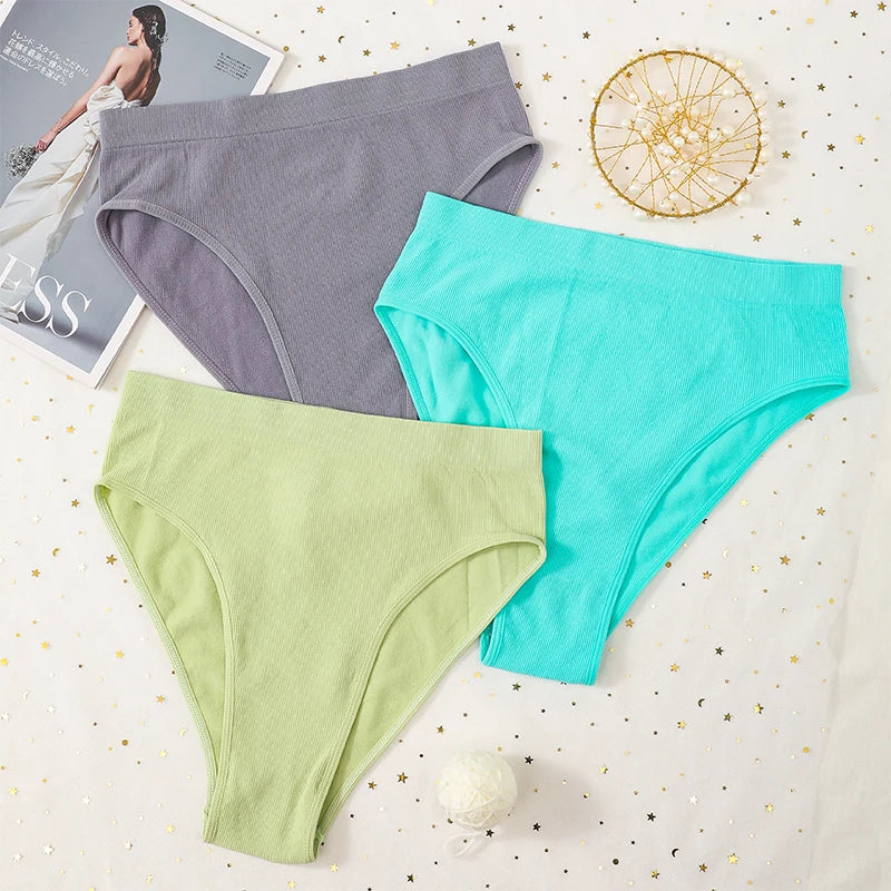 1Pc High Waist Panties For Women Sport Seamless Briefs High-Leg Cut Underpants Female Sexy Lingerie Solid Color Underwear