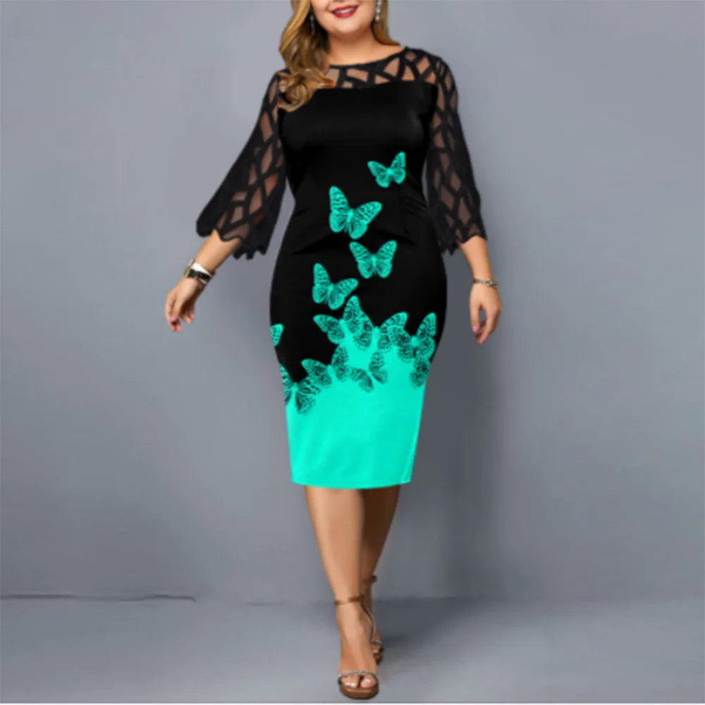 2025 Plus Size Patchwork Lace Slimming Dress: Flattering Stylish Essential for Women