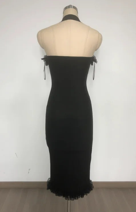 High Quality Summer Evening Sleeveless Halter Party Elegant Ruffles Bodycon Bandage Dress