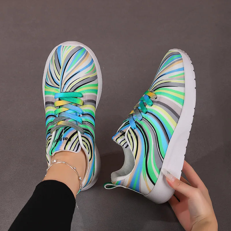 New Large Size Lace-up Colorful Canvas Flat Shoes for Women