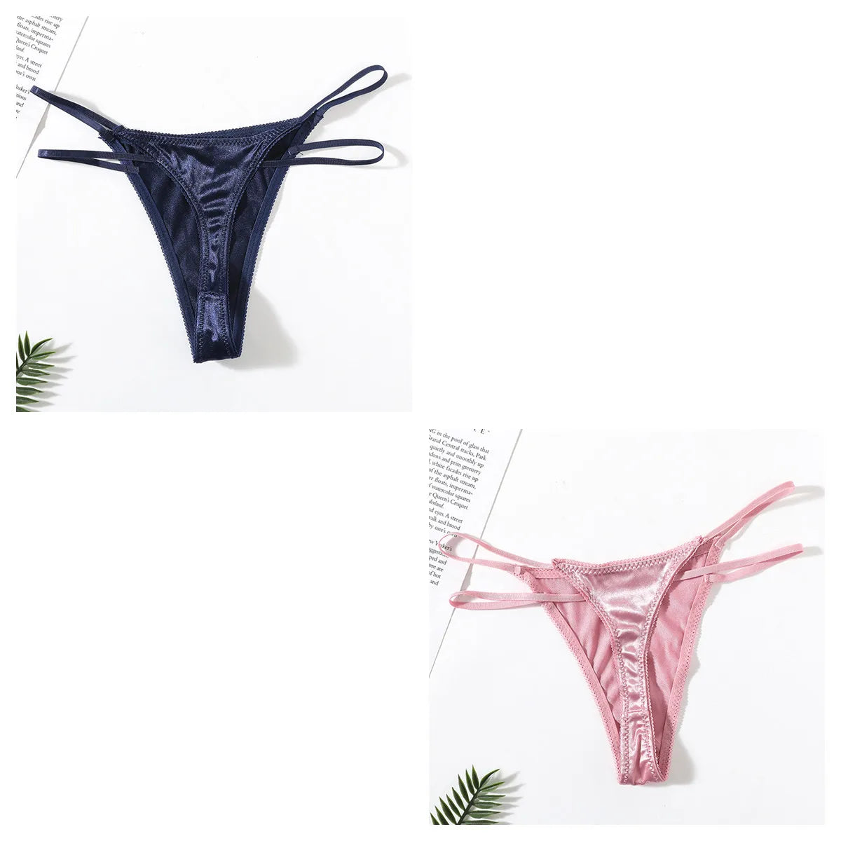 2Pcs/Set Women Panties Low Waist G-string Satin Underwear Female Underpants Solid Color Panty Sexy Lingerie Thongs