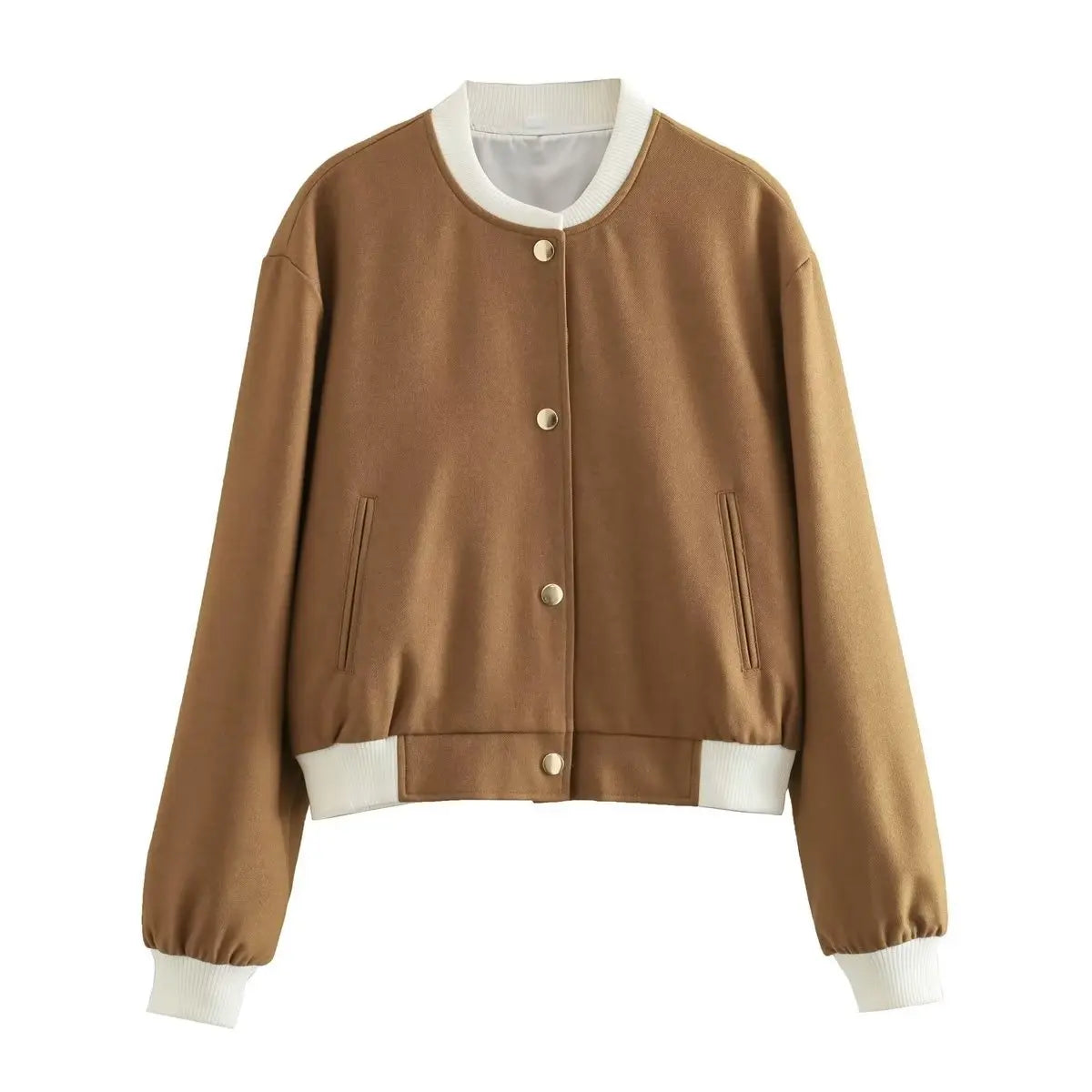 2025 Women's Double Pockets Clash Color Biker Pilot Jacket Coat Tops