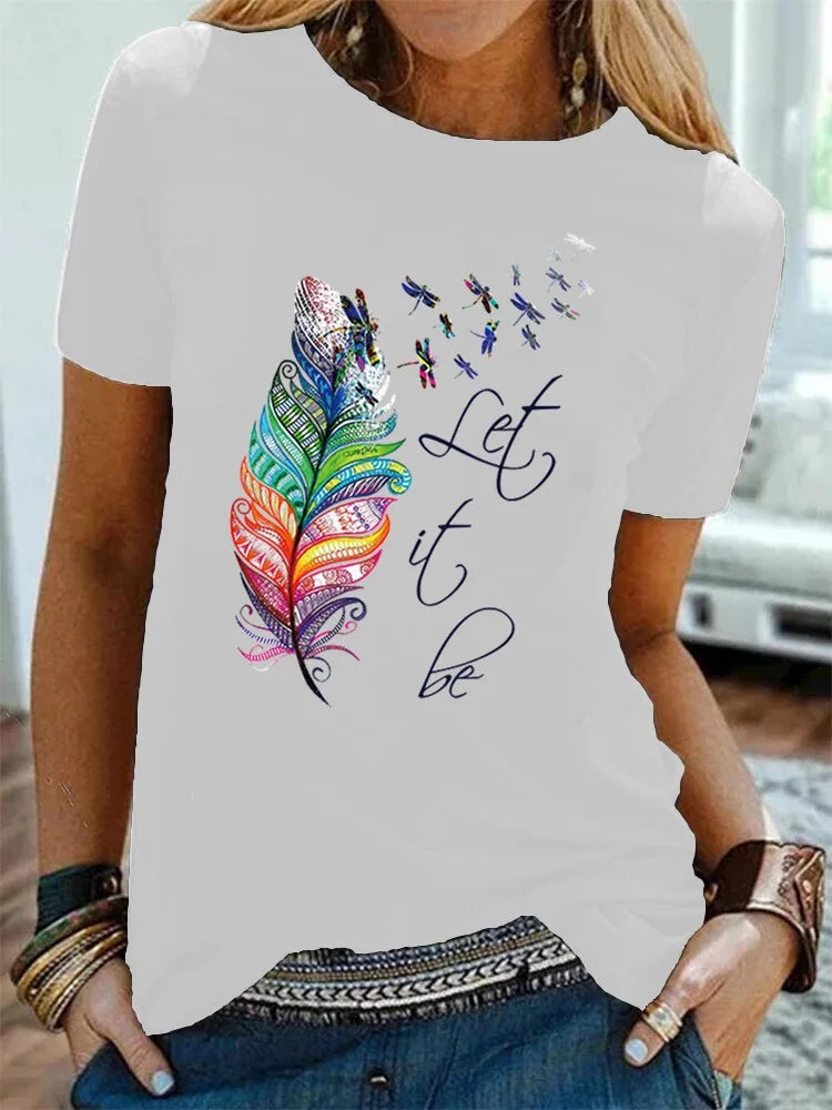 Plus Size Women's T-Shirts Fashion Top 95% Cotton Short Sleeve Breathable Print O-Neck Summer Women's Clothing T-Shirt