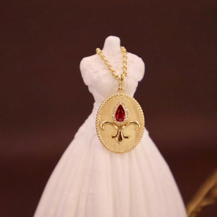 2025 Elegant Classic Oval Flower 18K Solid Yellow Gold Pendant Natural Red Ruby Diamond Gemstone Fine Jewelry for Women's Party
