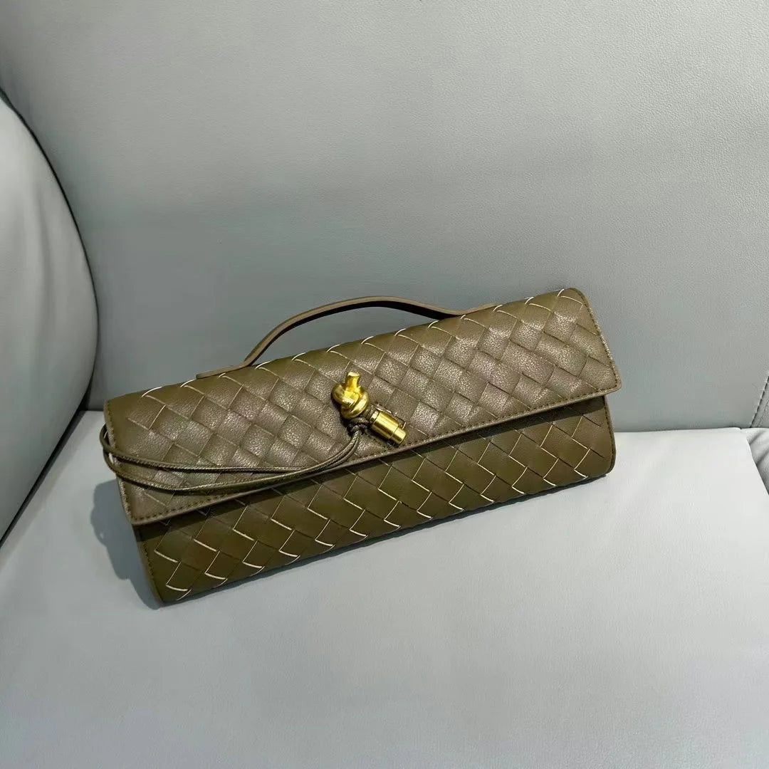 2025 New Elegant Woven Evening Bag Cowhide Advanced Horizontal Handbag Shoulder Messenger Tote Handbag for Women