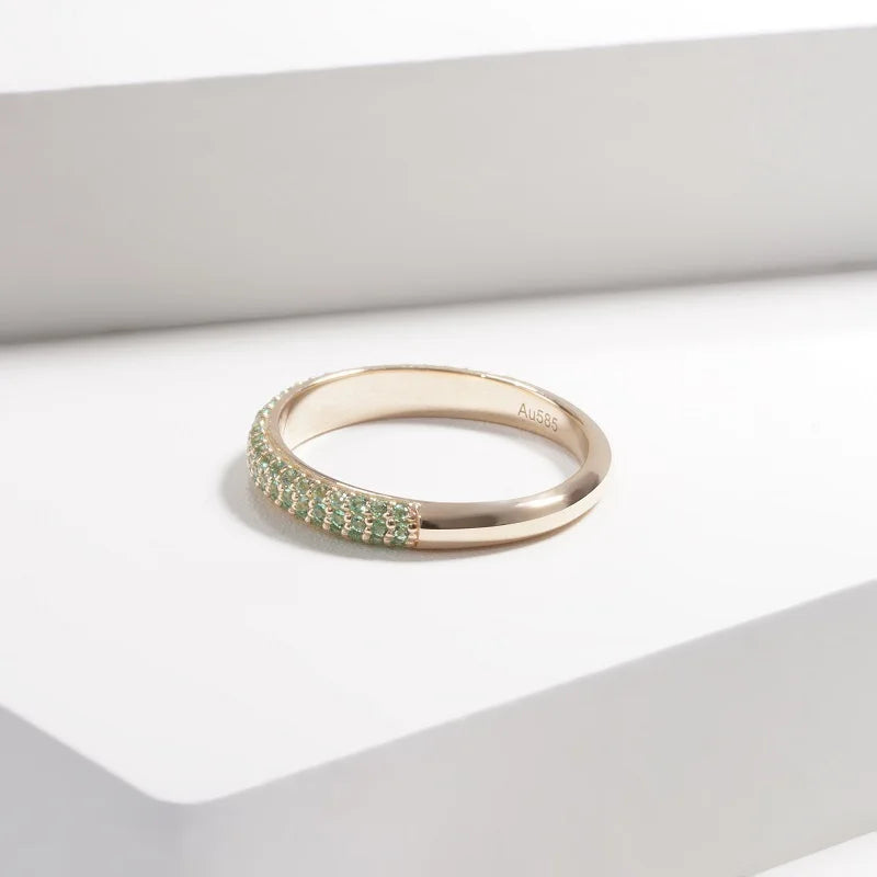MomentWill "14K Yellow Gold Solid Wedding Band with Lab-Created Emerald and Ruby Gemstones"