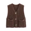 Women Solid Color Button Knit Vest V-neck Waistcoat Knitwear Sweater V-Neck Sleeveless Tops Spring Autumn Fashion Casual Sweater