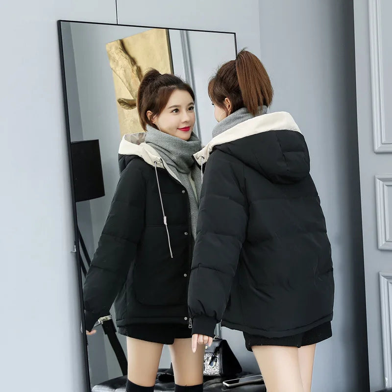 2025 Winter New Women's Classic Padded Jacket Casual Slim Short Coat with Hood Long Sleeve Solid Color Zipper Loose Casual Style