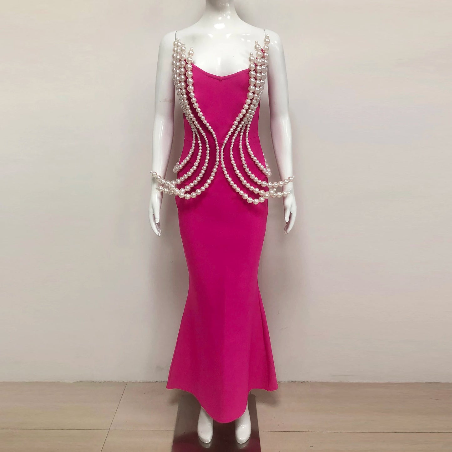 Sexy Red Wedding Party Dress Pearl Beading Strapless Bodycon Prom Gown Formal Luxury Evening Dresses With Pearls