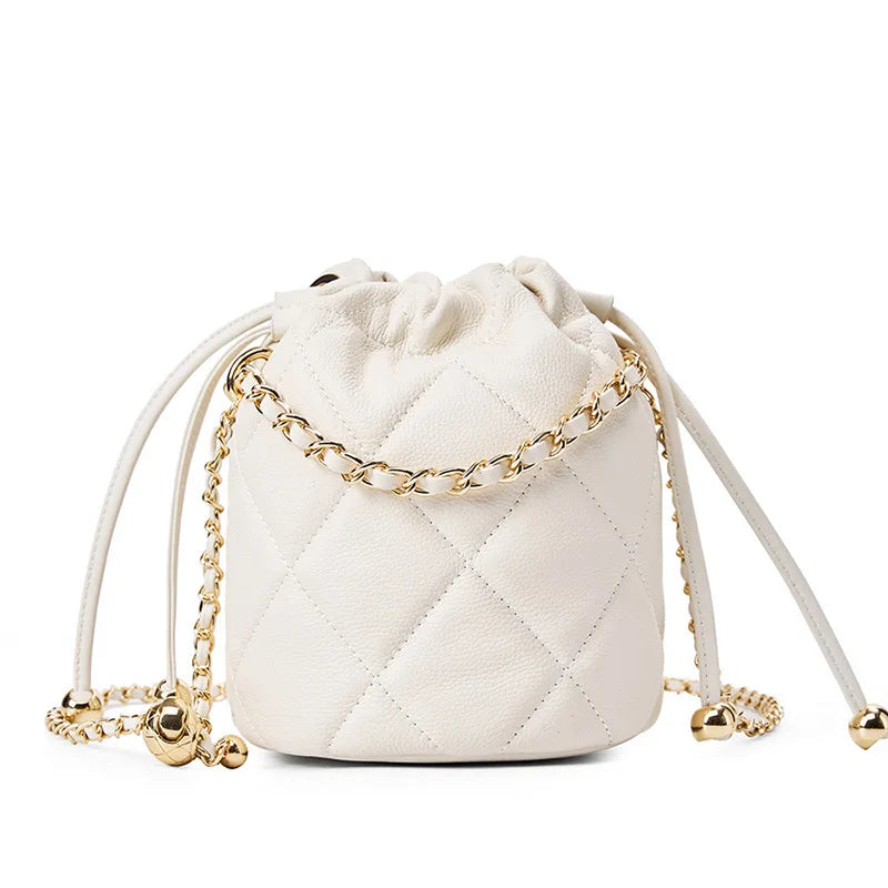 New Trend Luxury Quilted Bucket Bag for Women Genuine Leather Crossbody Mini Shoulder Phone Bag Durable Chain Custom Lady