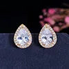 Vintage Design Pure White Gold Plated Cubic Zirconia Pear Cut Crystal Stud Earrings for Women CZ Jewelry Costume Accessories