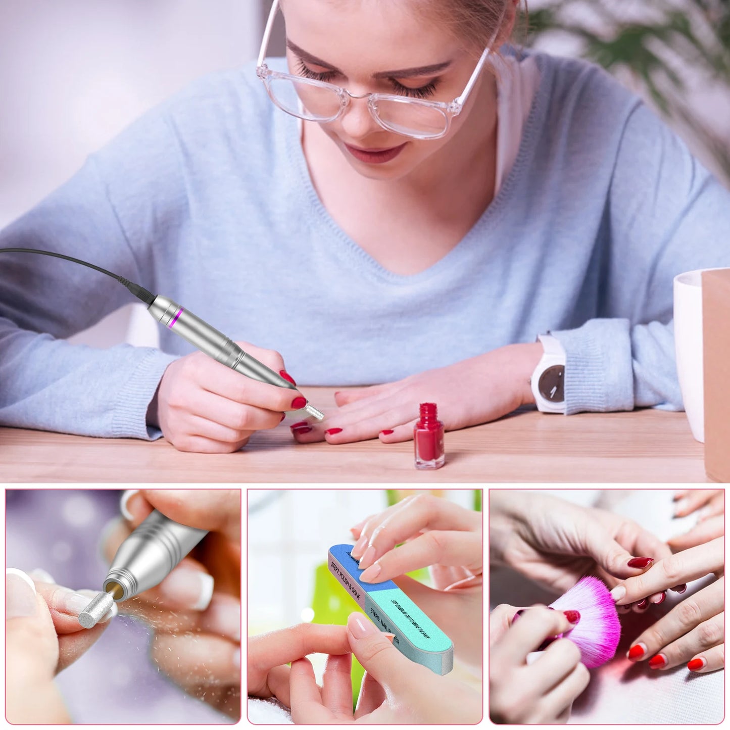 USB Portable Electric Nail File Polishing Tool Manicure Pedicure Nail Supplies for Home and Salon Use
