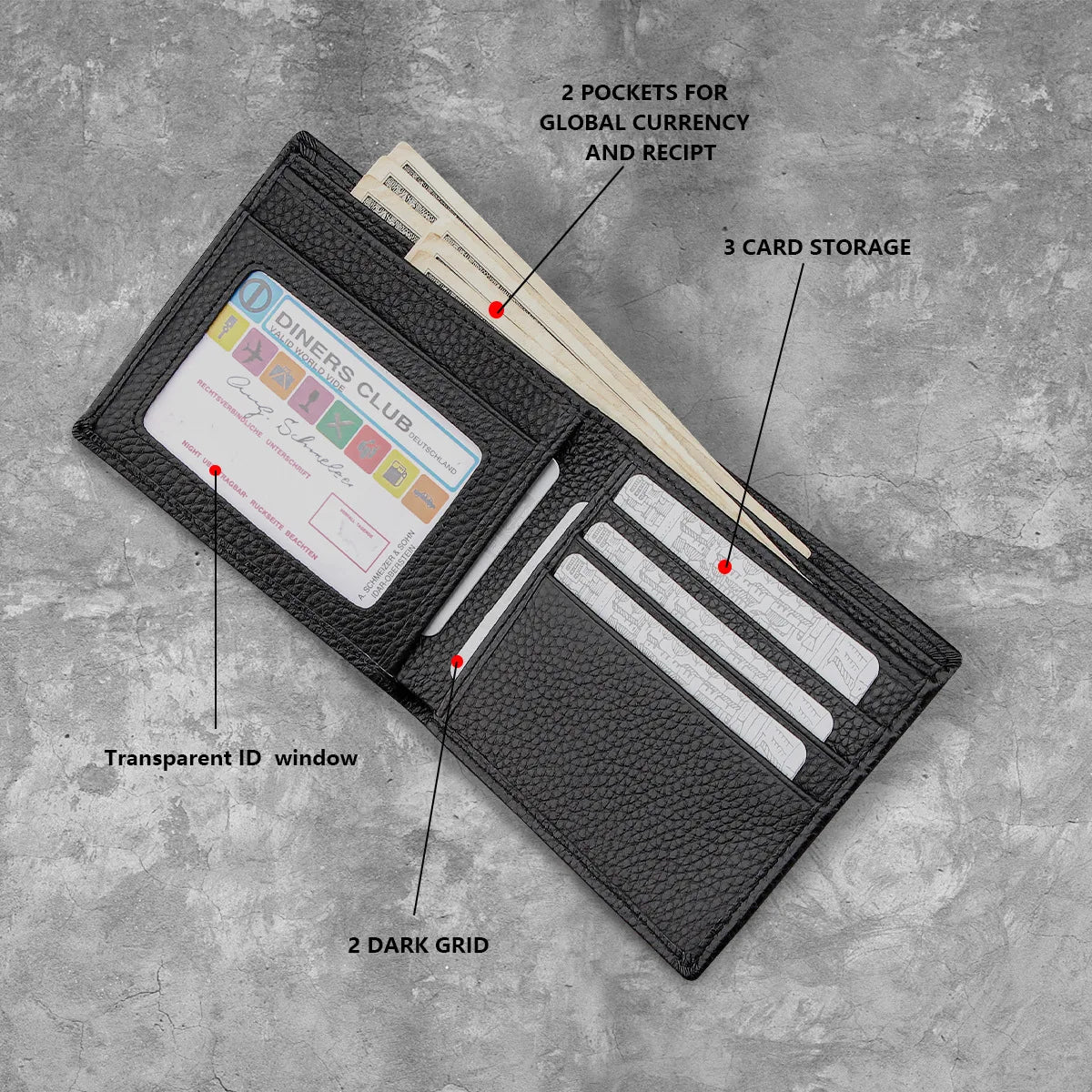 High-End Men's Leather Wallet with Multiple Card Slots Large Capacity Zipper Pocket Elegant Credit Card Holder Gift
