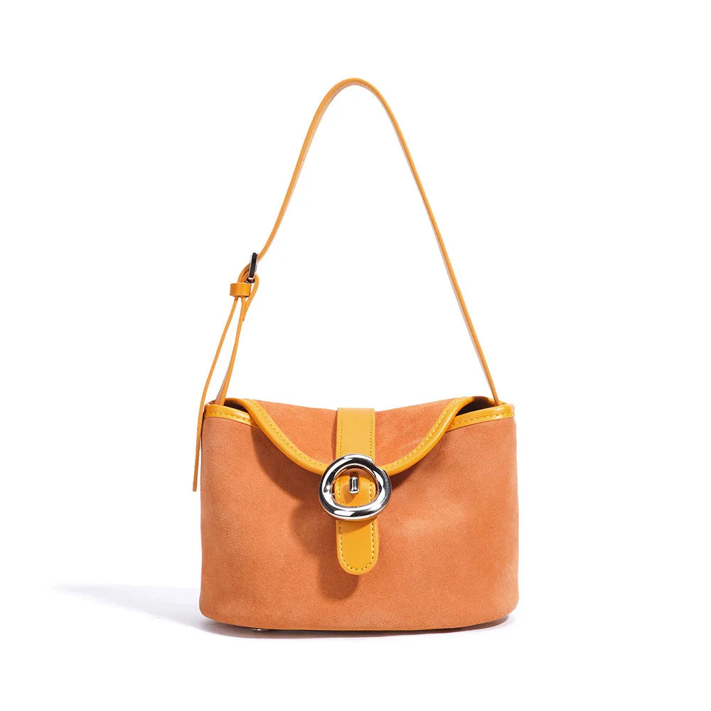 Women's Fashionable Genuine Cowhide Leather Handbag Matte Suede Shoulder Crossbody Bag Mini Small Square Bag