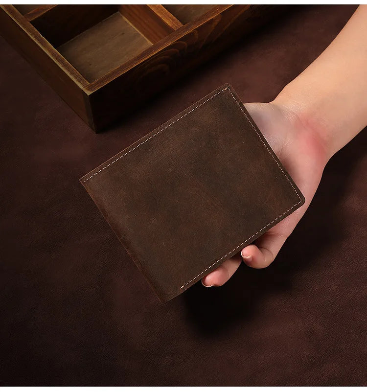 Vintage Style Men's Genuine Leather Wallet Quality Coin Pocket Snap Leather Zip Wallet Short Length for Credit Cards