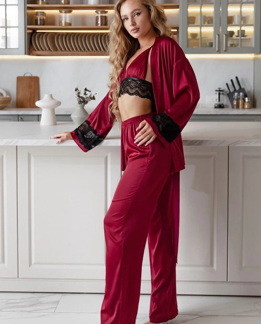 2026 Sexy Pajama Set Women Satin Sleepwear Sex Hot Ice Silk Nightgown