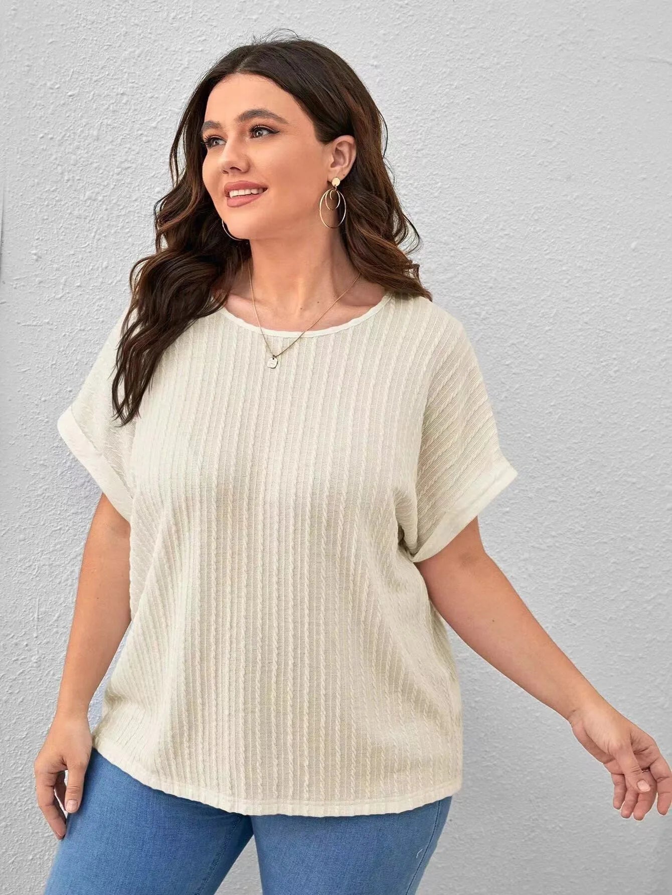 Fashion Women's 2025 Summer New Large Solid Color Short sleeved T-shirt