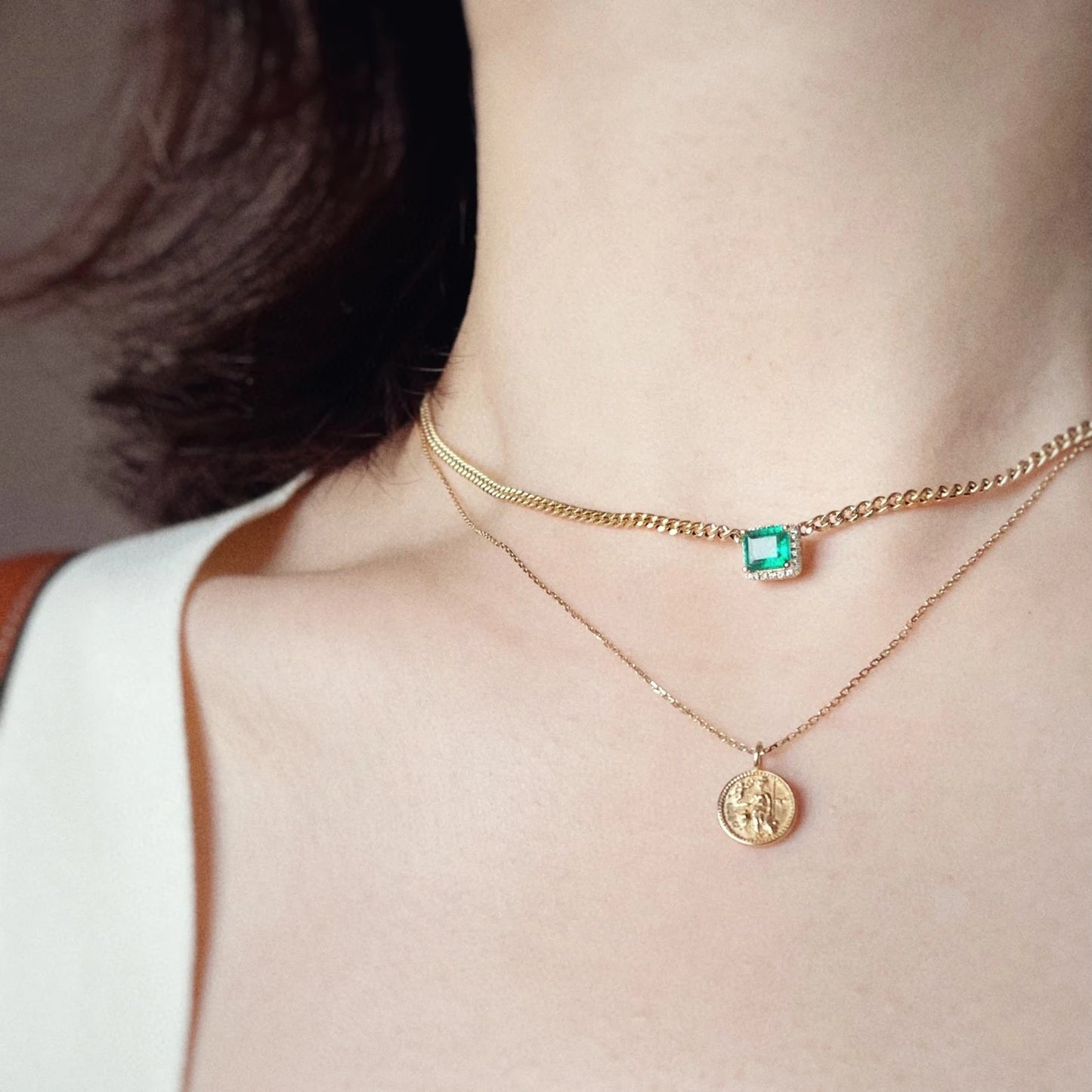 2025 Elegant 18K Solid Yellow Gold Green Natural Emerald Diamond Gemstone Pendant Necklace Fine Jewelry for Women Girl for Gift