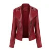 Ladies' Beaded Leather Jacket Women's Long-sleeved Fashion Jacket Thin Spring and Autumn Women's Leather Jacket with Lapel Coat