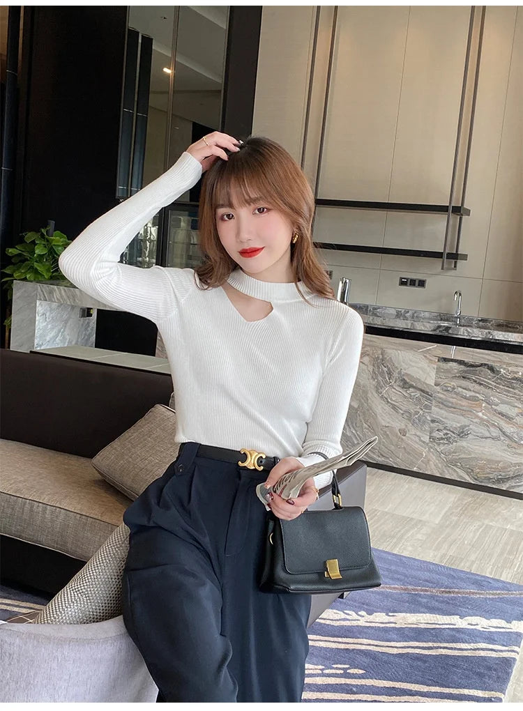 Sweater Women's Spring Fall Winter Inner Wear New Design Knitted Shirt Slim Top