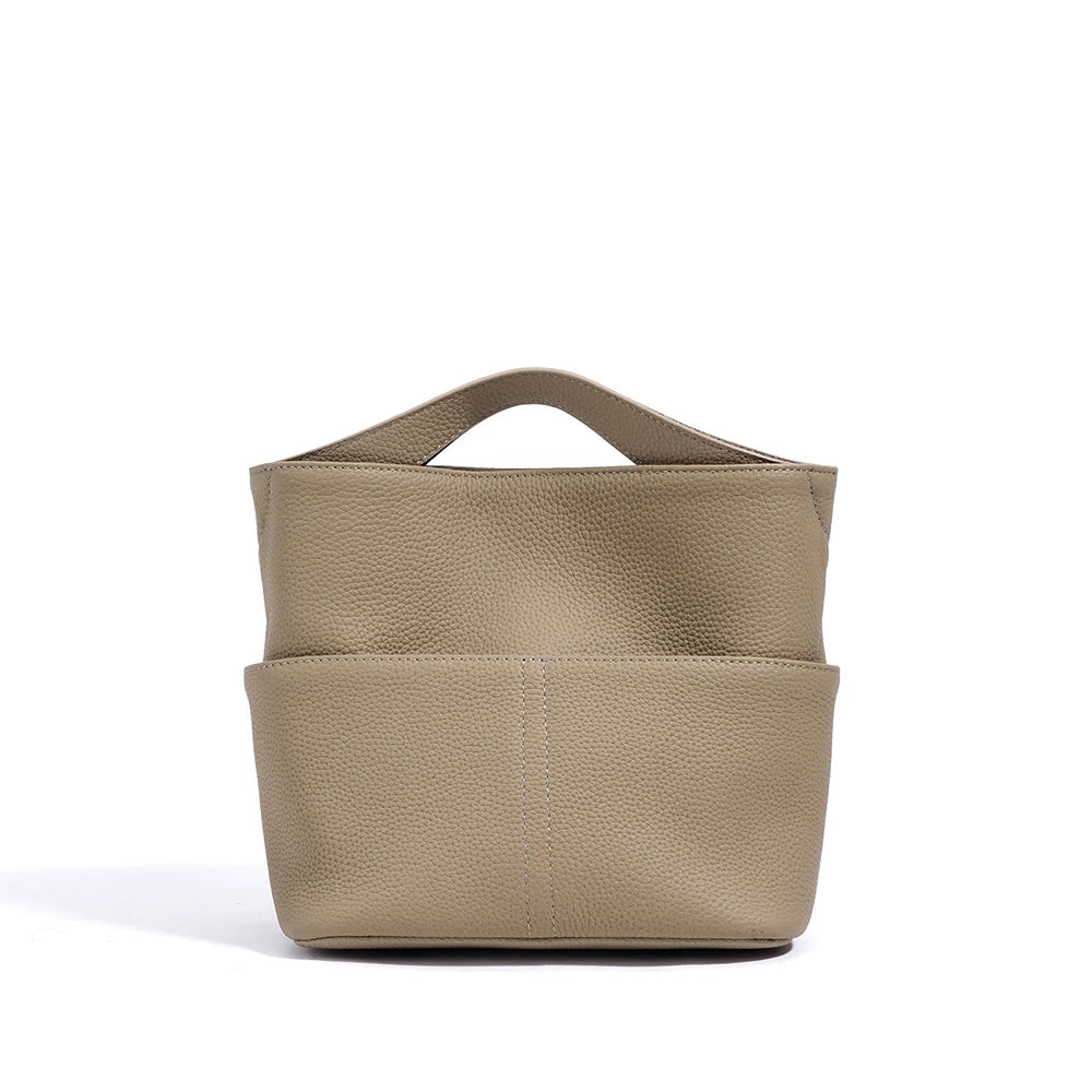 Mini Bucket Bag Women Genuine Leather Tote Bag Cowhide Real Leather Handbag for Lady Colleague Student School Bag
