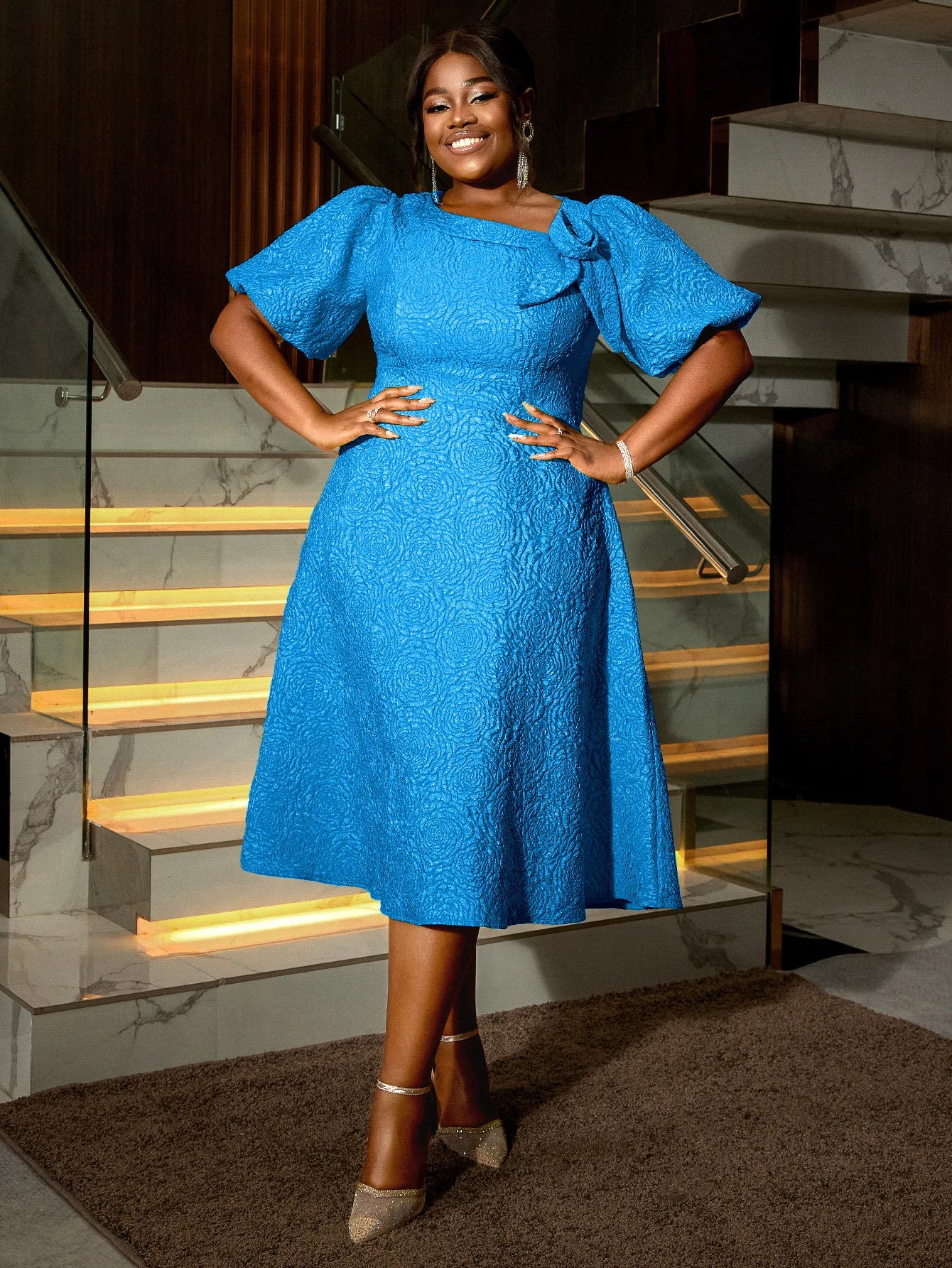 Plus Size African Jacquard Party Dress for Women - Elegant A-Line Evening Gown for Curvy Fashion