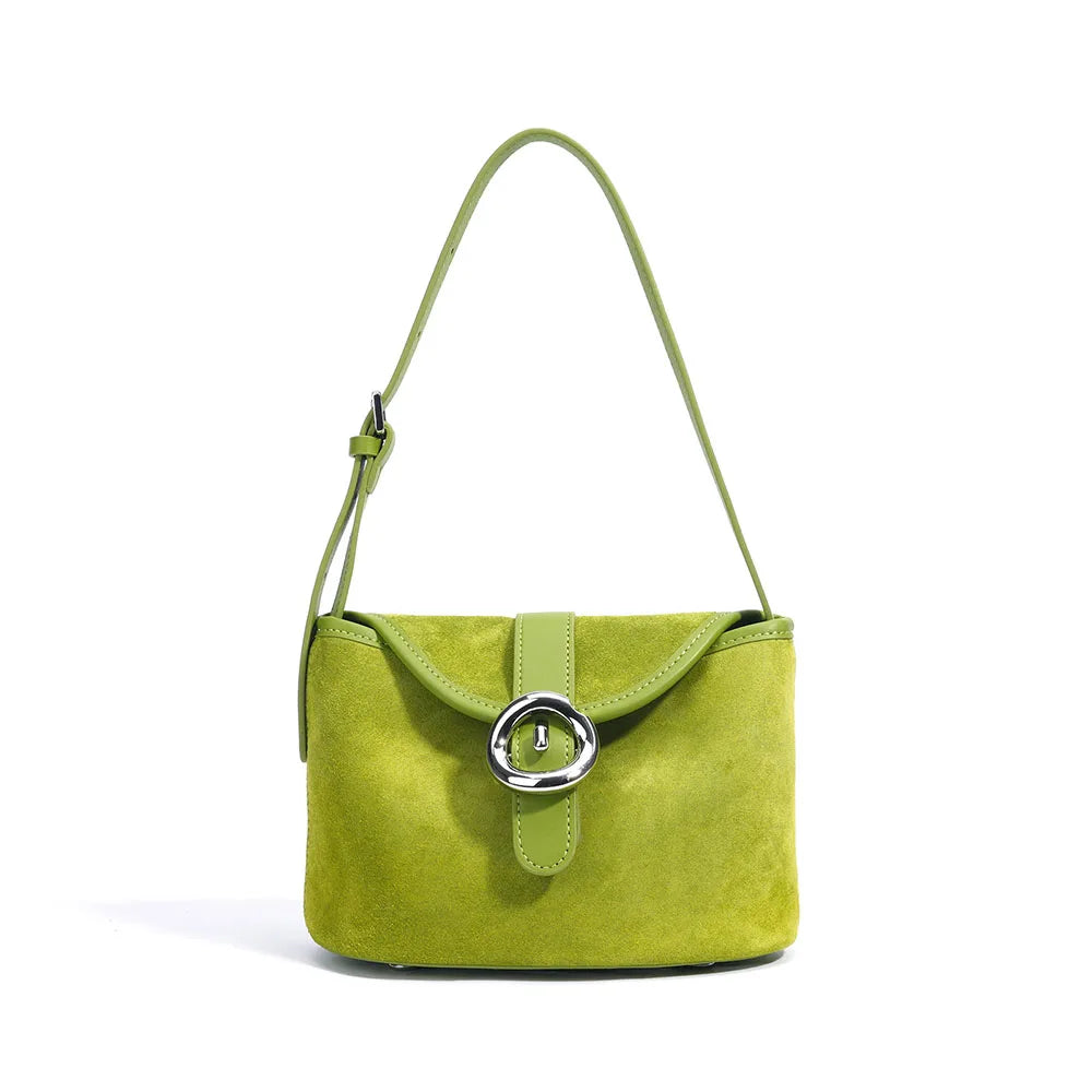Women's Fashionable Genuine Cowhide Leather Handbag Matte Suede Shoulder Crossbody Bag Mini Small Square Bag