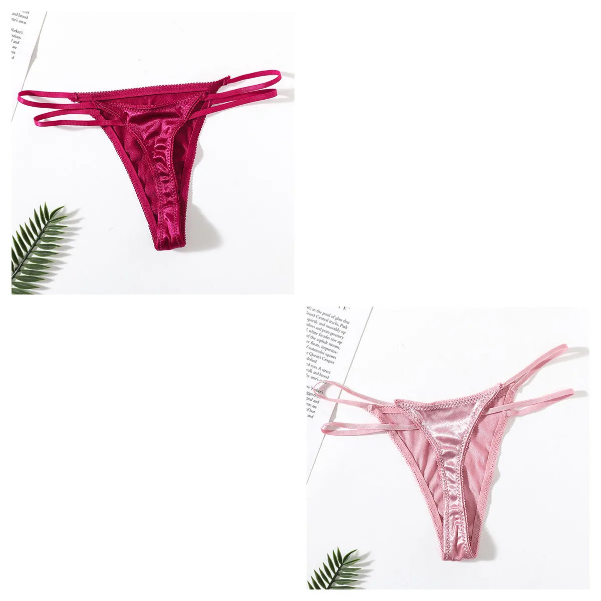 2Pcs/Set Women Panties Low Waist G-string Satin Underwear Female Underpants Solid Color Panty Sexy Lingerie Thongs