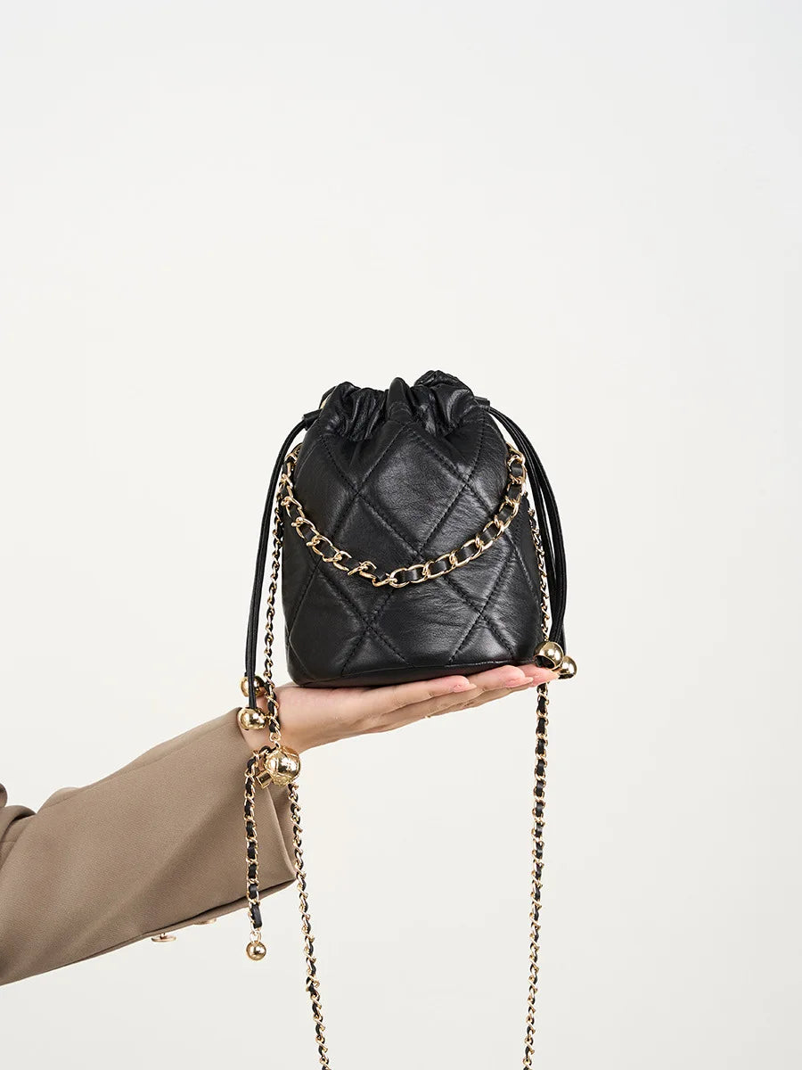 New Trend Luxury Quilted Bucket Bag for Women Genuine Leather Crossbody Mini Shoulder Phone Bag Durable Chain Custom Lady