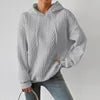 2025 Women Ladies Autumn Plus Size Casual Solid Color Embroidery Sweater Knit Hooded Lace-up Long Sleeve Hoodies