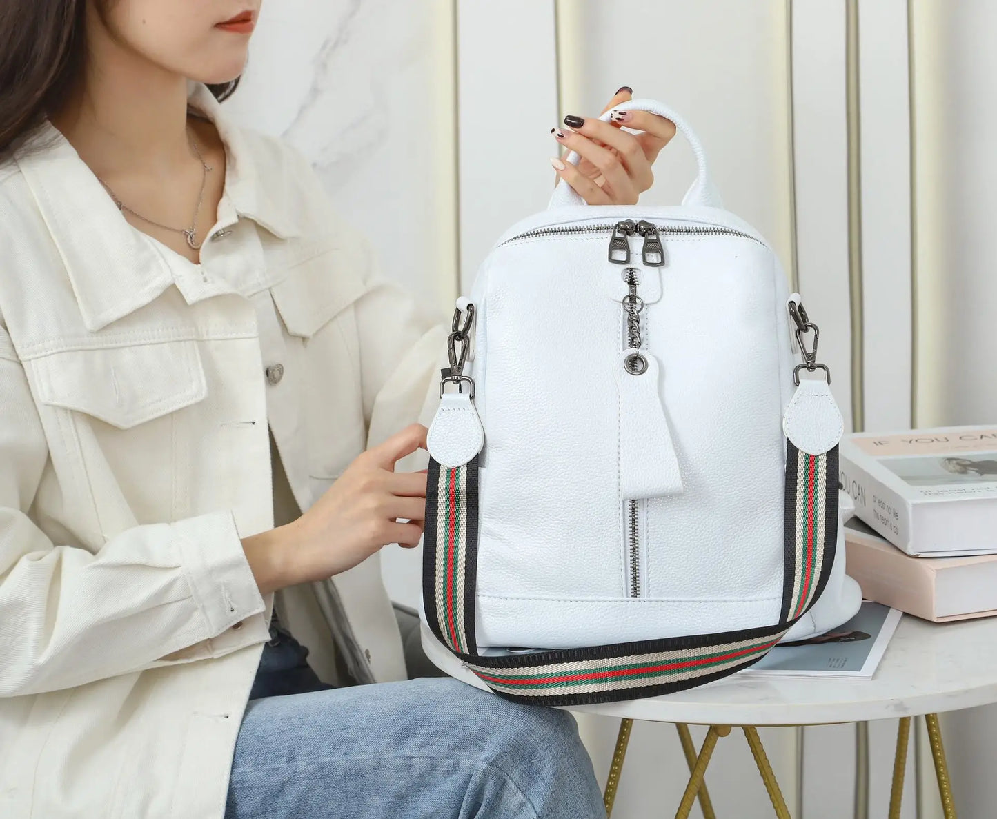 High Quality Girls Genuine Real Leather Backpack Casual Shoulder Bag Full Grain Cowhide Luxury Handbag for Lady Girl Wholesale