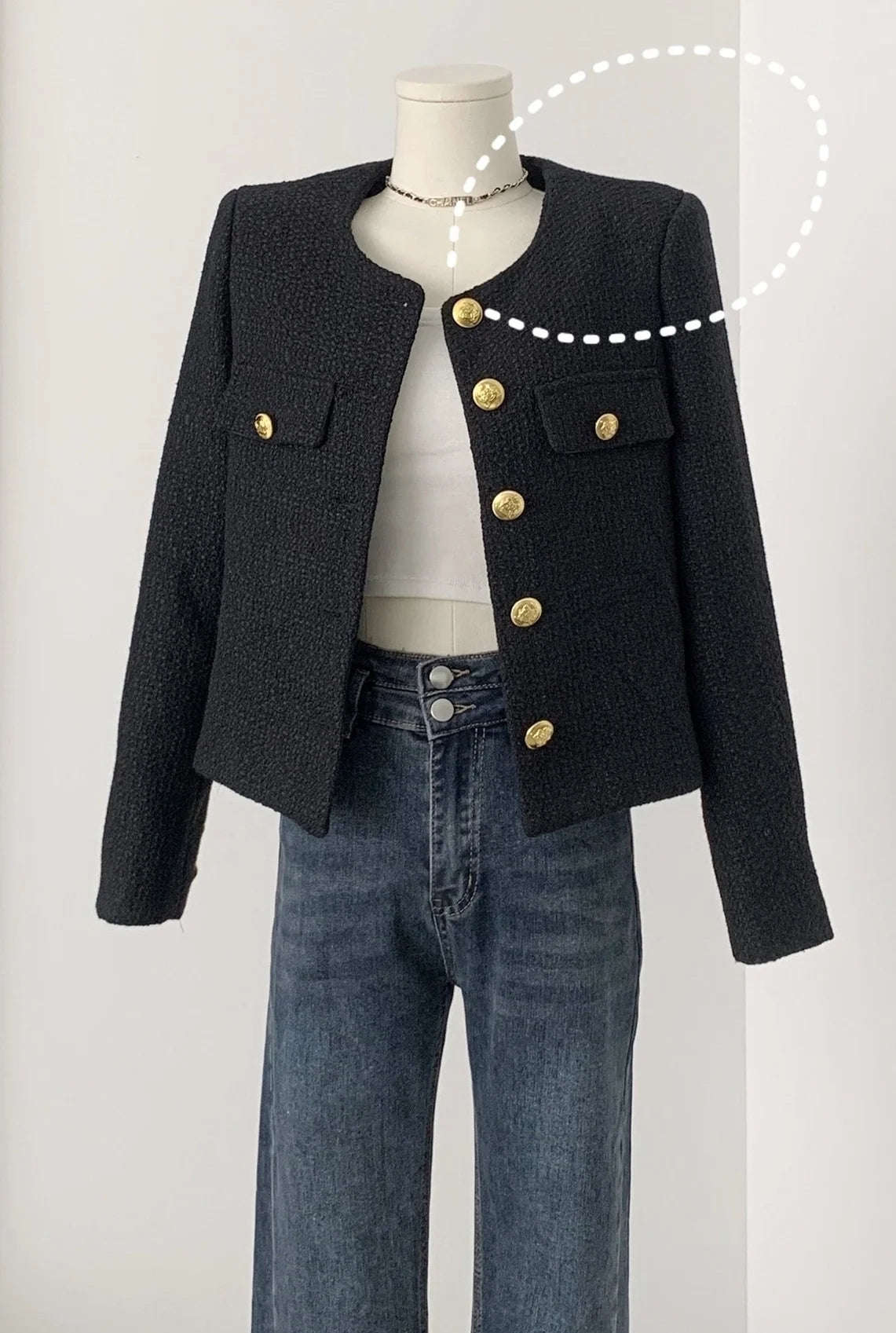 Women'S Spring and Fall New Fashion Loose Short Blouse Tweed Jacket Coat