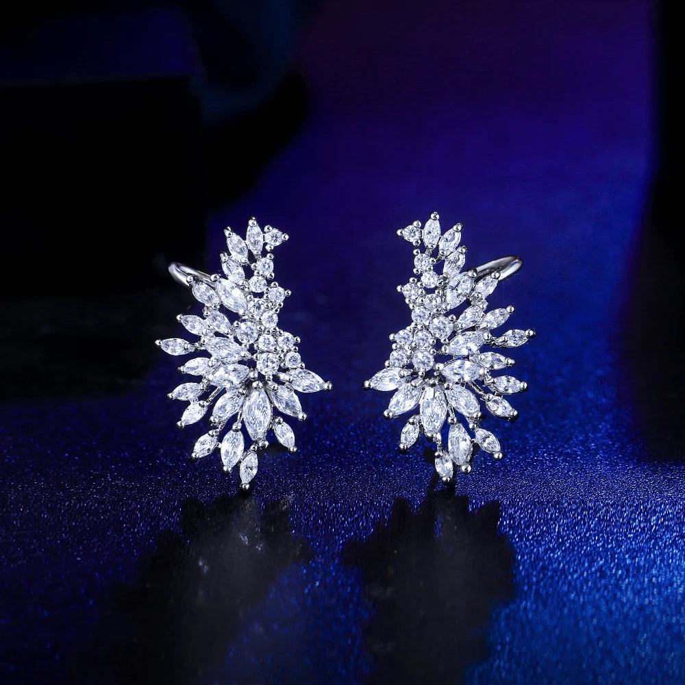 New Trendy Shiny Cubic Zirconia Ear Cuff Climbing Design Ear Post Stud Earrings for Women Fashion Daily Party Piercing Jewelry