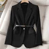 Women Lady Suit Coat Long Sleeve with Belt Office Lady Jacket Solid Color Tops Suit Lapel Lapel V-neck Elegant Coat