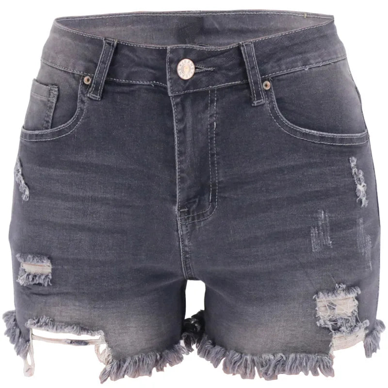 Women's Summer Shorts Washed Cotton Temperament Casual Ordinary Light-colored Straight-leg Pants Mid-waist Denim Jeans