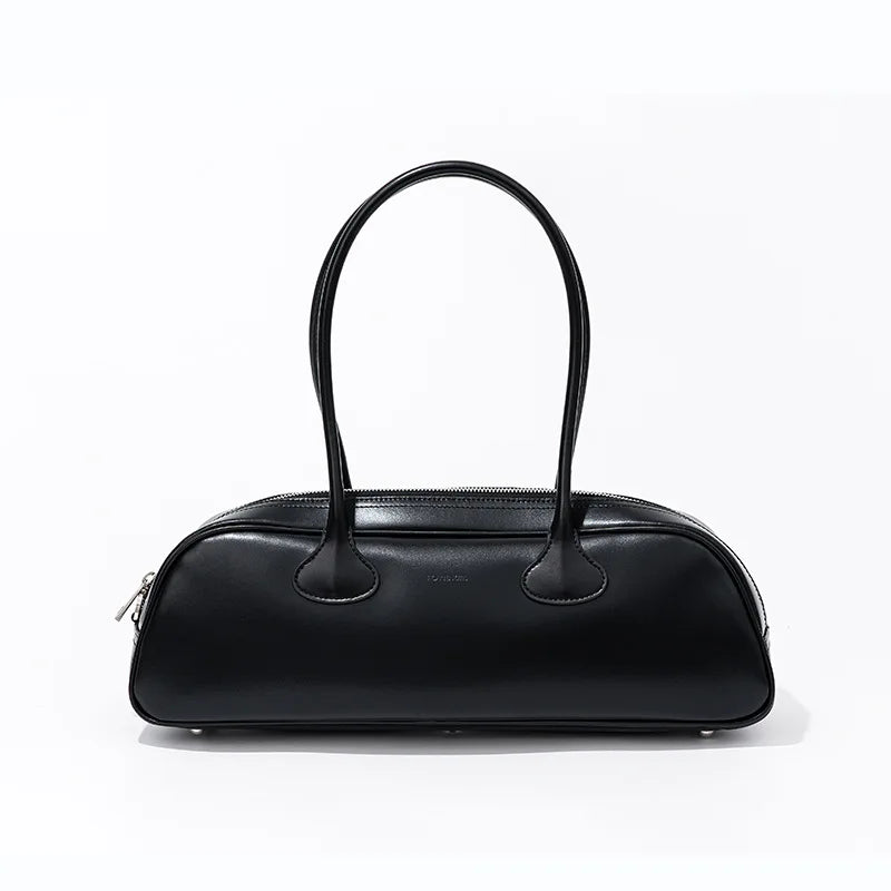 Vintage Style Ladies' Handbags Bowling Bag Genuine Leather Handbags Large Capacity Shoulder Bag Ladies' Genuine Leather Handbag