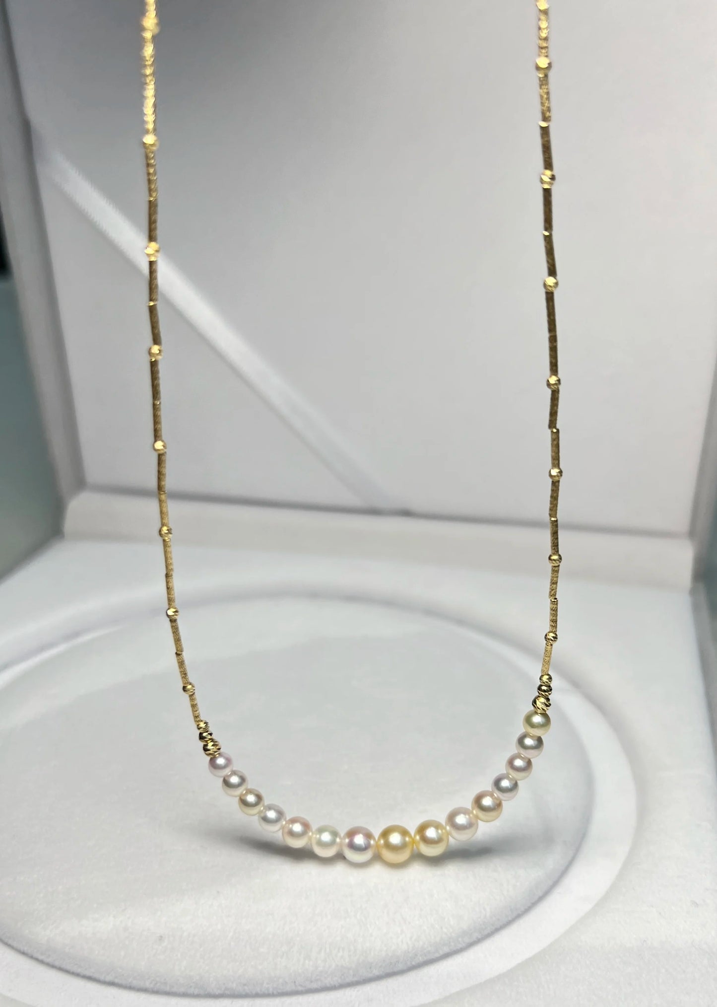 18k Pure Gold Choker Gradient Akoya Seawater Pearl Necklace Princess Golden for Women Custom Pearl Necklace